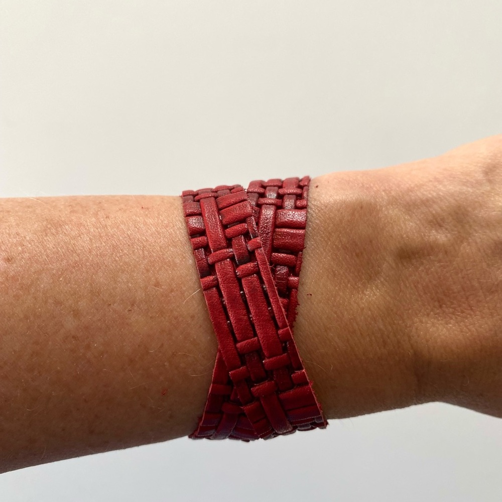 Flourish Leather Handmade Red  Wrap Bracelet